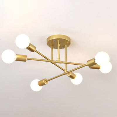 Contemporary Nordic Cross Cylinder Round Iron 6-Light Semi-Flush Mount Ceiling Light For Living Room