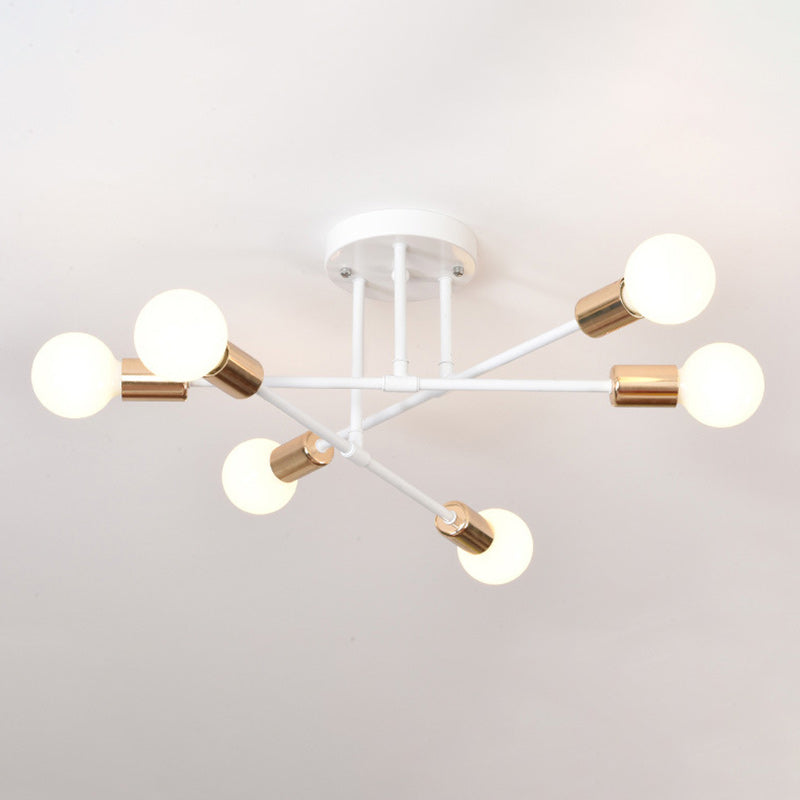 Contemporary Nordic Cross Cylinder Round Iron 6-Light Semi-Flush Mount Ceiling Light For Living Room