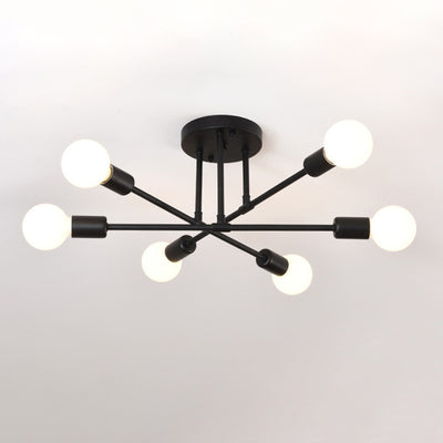 Contemporary Nordic Cross Cylinder Round Iron 6-Light Semi-Flush Mount Ceiling Light For Living Room