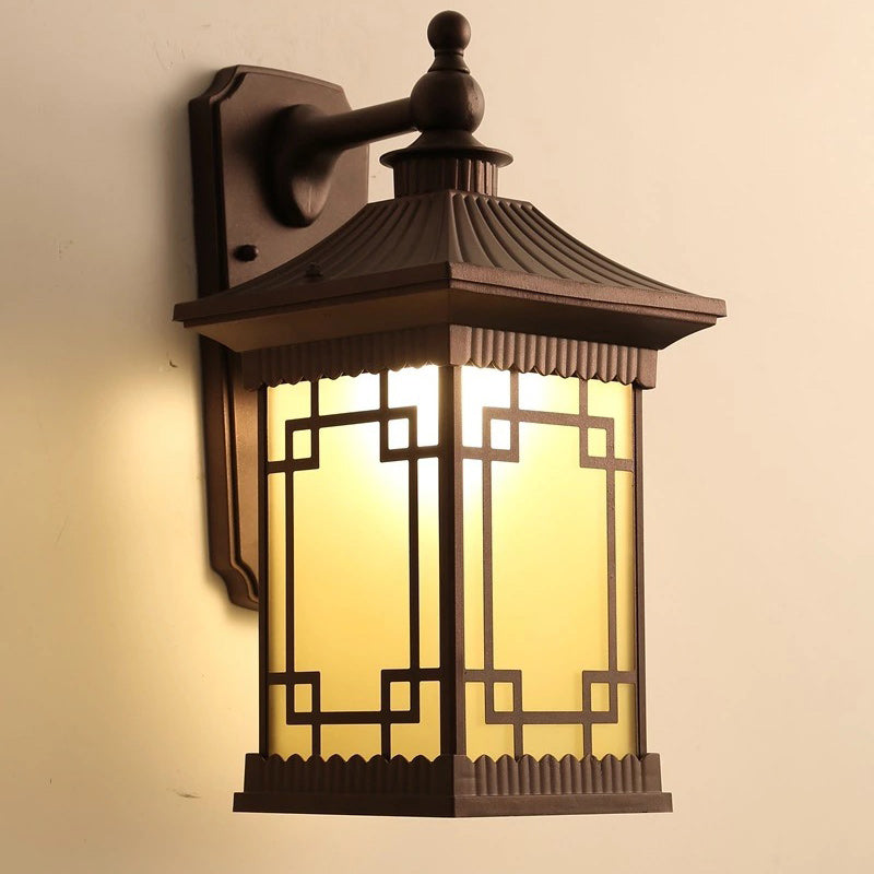 Traditional Rustic House Rectangle Square Glass Aluminum 1-Light Wall Sconce Lamp For Bedroom