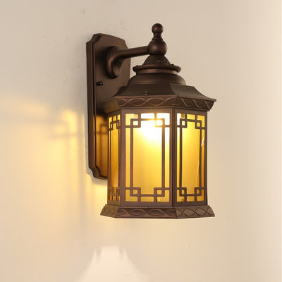 Traditional Rustic House Rectangle Square Glass Aluminum 1-Light Wall Sconce Lamp For Bedroom