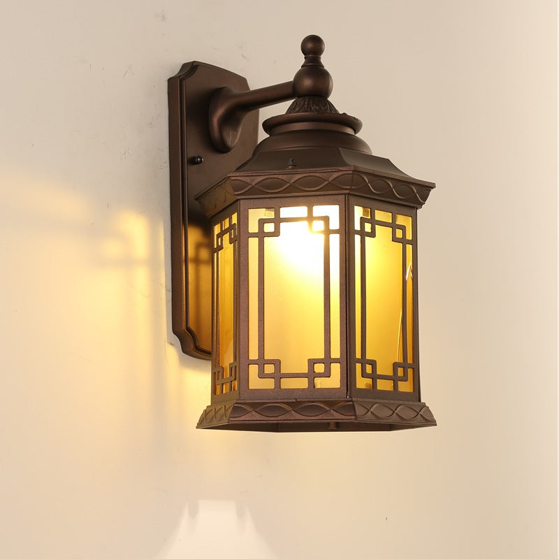 Traditional Rustic House Rectangle Square Glass Aluminum 1-Light Wall Sconce Lamp For Bedroom