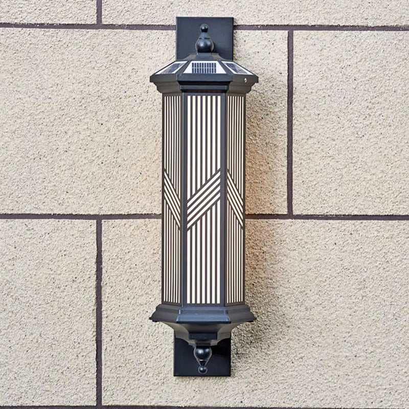 Traditional Chinese Hexagonal Column Waterproof Solar PC Aluminum LED Wall Sconce Lamp For Garden