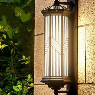 Traditional Chinese Hexagonal Column Waterproof Solar PC Aluminum LED Wall Sconce Lamp For Garden