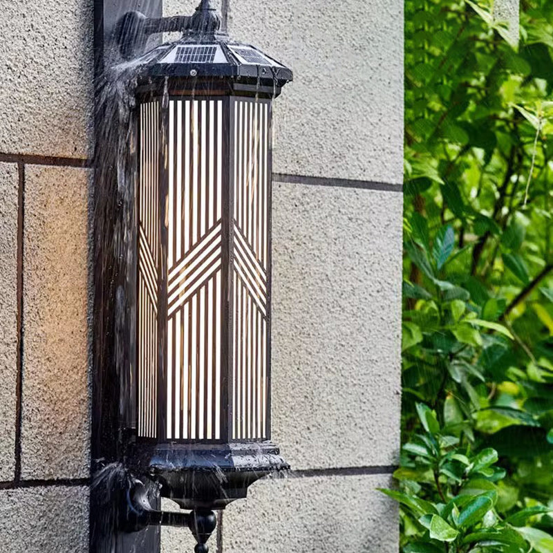 Traditional Chinese Hexagonal Column Waterproof Solar PC Aluminum LED Wall Sconce Lamp For Garden