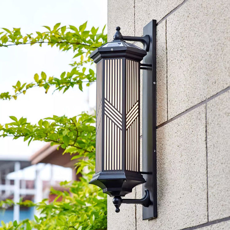 Traditional Chinese Hexagonal Column Waterproof Solar PC Aluminum LED Wall Sconce Lamp For Garden