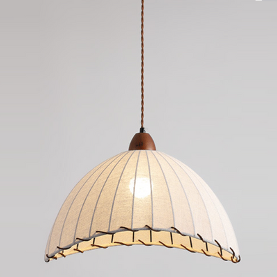 Traditional French Half Round Curved Fabric Ash Wood Hardware 1-Light Pendant Light For Living Room