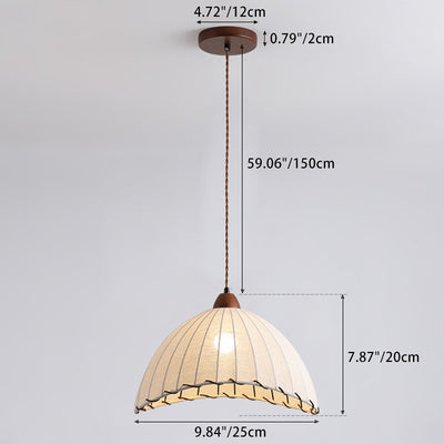 Traditional French Half Round Curved Fabric Ash Wood Hardware 1-Light Pendant Light For Living Room