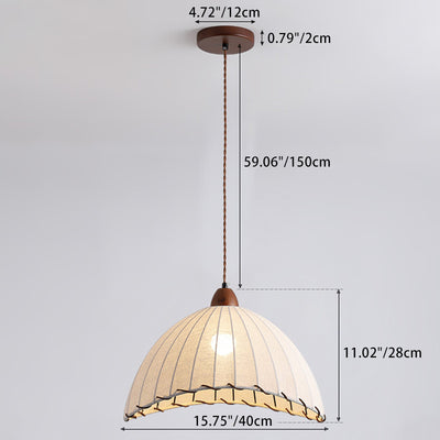 Traditional French Half Round Curved Fabric Ash Wood Hardware 1-Light Pendant Light For Living Room