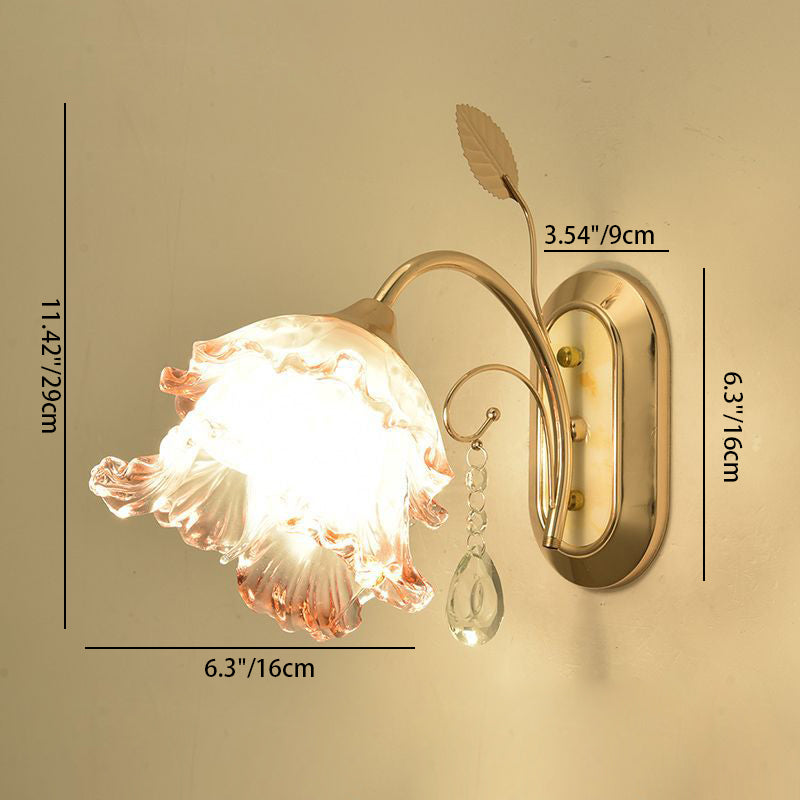 Contemporary Creative Floral Leaf Oval Artificial Jade Iron 1-Light Wall Sconce Lamp For Bedroom