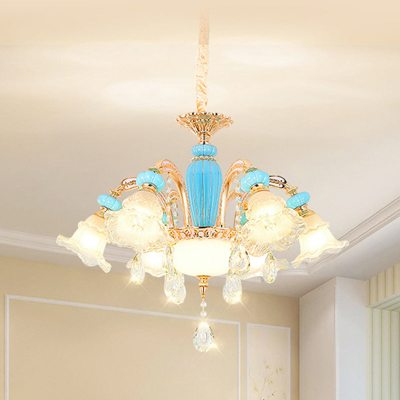 Traditional French Branch Round Flower Glass Ceramic Zinc 6/8/10/12 Light Chandelier For Living Room