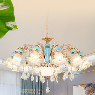 Traditional French Branch Round Flower Glass Ceramic Zinc 6/8/10/12 Light Chandelier For Living Room