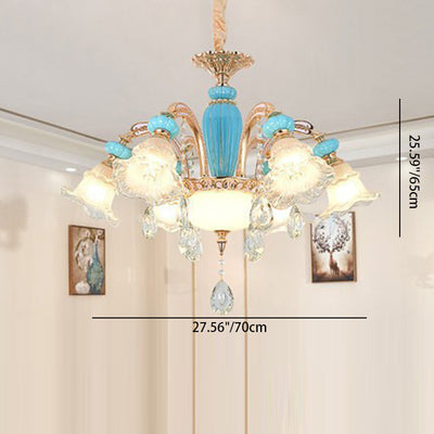 Traditional French Branch Round Flower Glass Ceramic Zinc 6/8/10/12 Light Chandelier For Living Room