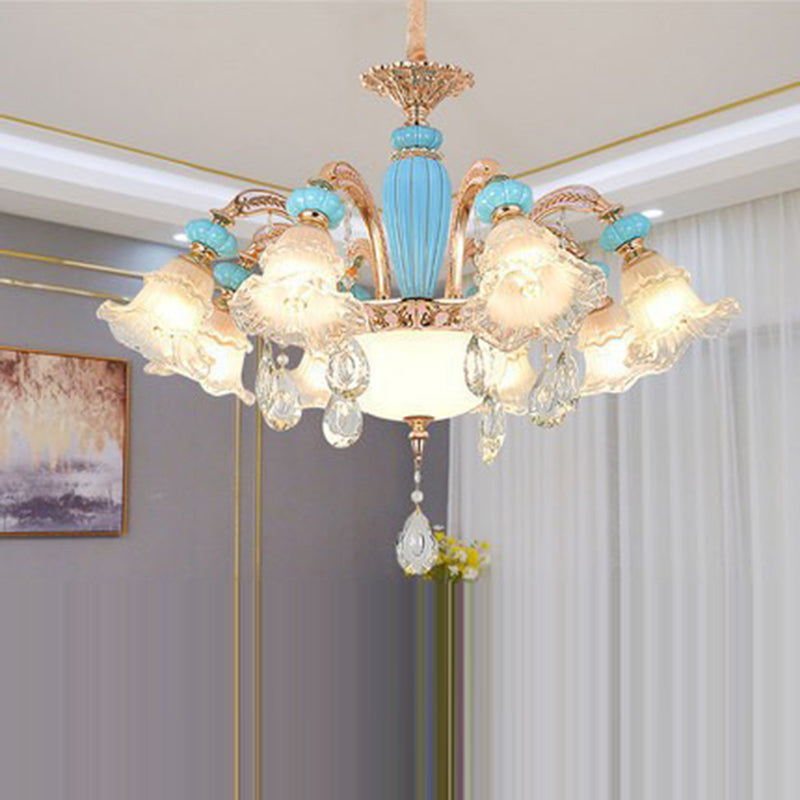 Traditional French Branch Round Flower Glass Ceramic Zinc 6/8/10/12 Light Chandelier For Living Room