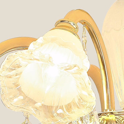 Traditional French Cream Flower Round Column Glass Crystal Zinc Alloy 6/8/10/12/15 Light Chandelier For Living Room