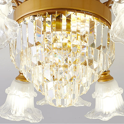 Modern Art Deco Flower Round Branch Crystal Glass Iron 3/6/8/10/12/15 Light Semi-Flush Mount Ceiling Light For Living Room