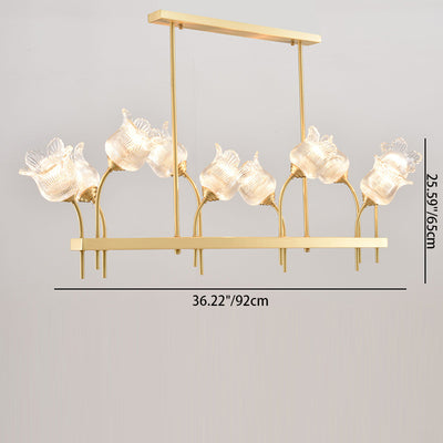 Modern Luxury Round Strip Floral Glass Copper 8/10/12 Light Chandelier For Living Room