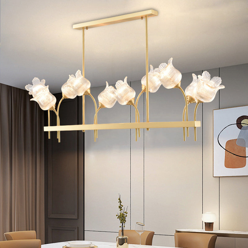 Modern Luxury Round Strip Floral Glass Copper 8/10/12 Light Chandelier For Living Room