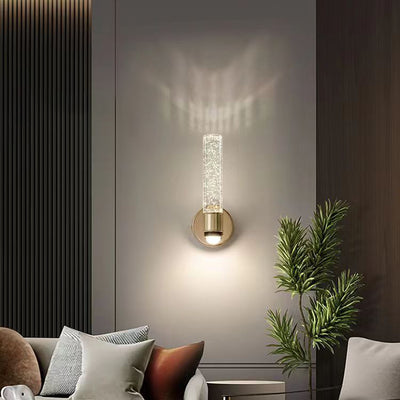 Modern Luxury Round Cylinder Bubbles Acrylic Crystal Aluminum LED Wall Sconce Lamp For Living Room