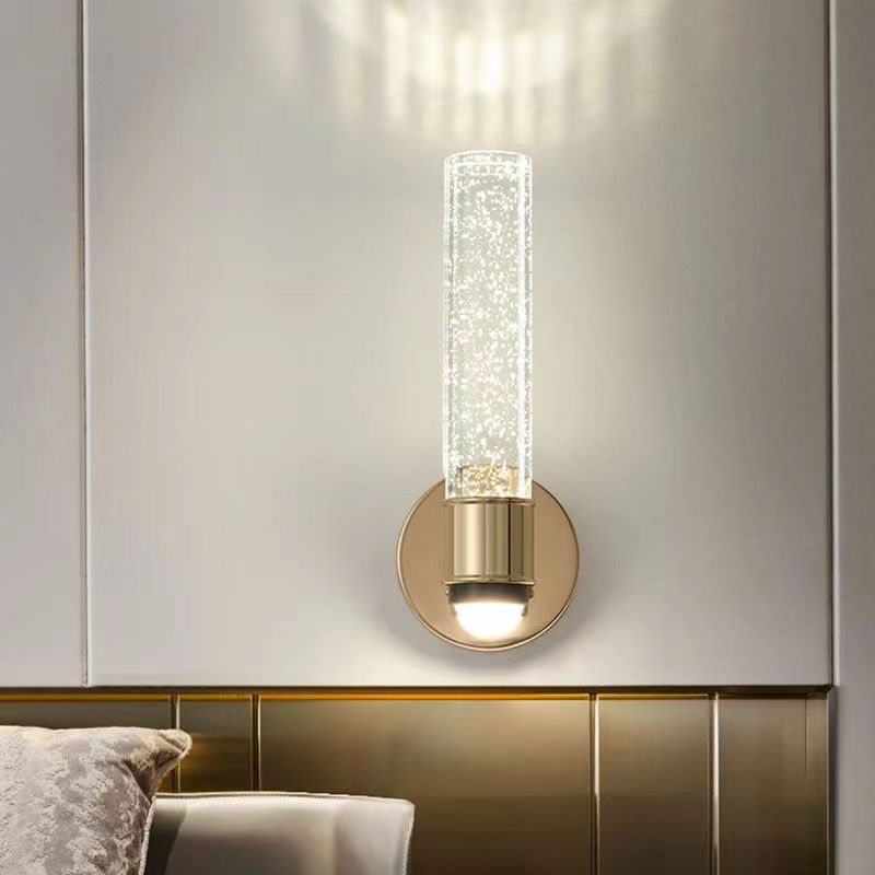 Modern Luxury Round Cylinder Bubbles Acrylic Crystal Aluminum LED Wall Sconce Lamp For Living Room