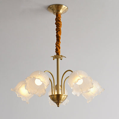 Traditional French Cream Chimes Orchid Round Glass Brass 3/5/8 Light Chandelier For Living Room