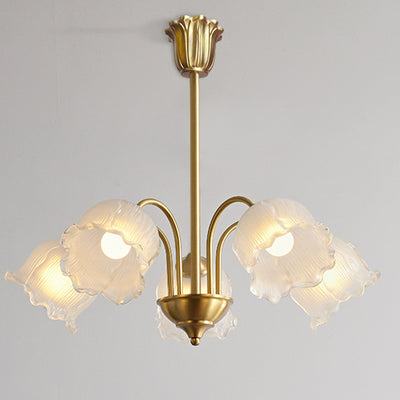 Traditional French Cream Chimes Orchid Round Glass Brass 3/5/8 Light Chandelier For Living Room