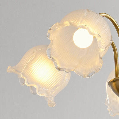 Traditional French Cream Chimes Orchid Round Glass Brass 3/5/8 Light Chandelier For Living Room