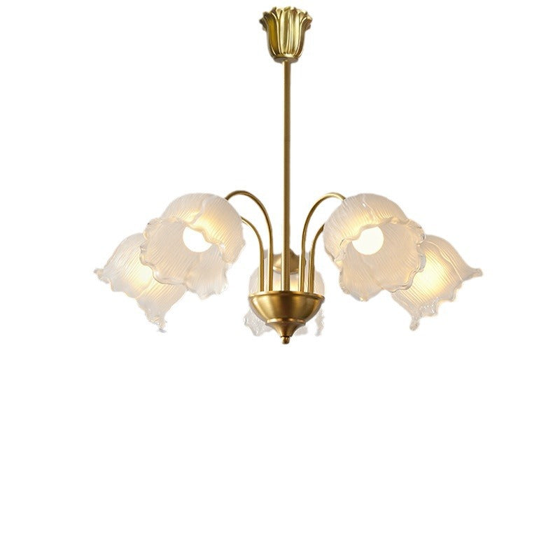 Traditional French Cream Chimes Orchid Round Glass Brass 3/5/8 Light Chandelier For Living Room