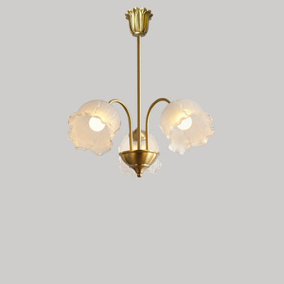 Traditional French Cream Chimes Orchid Round Glass Brass 3/5/8 Light Chandelier For Living Room