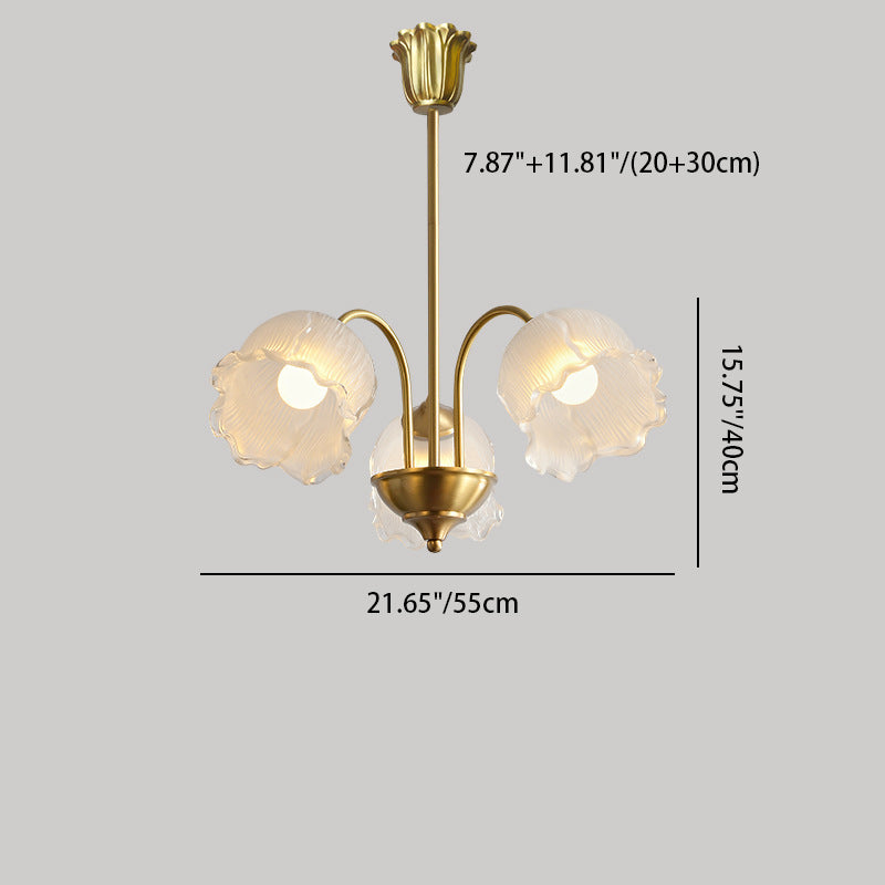 Traditional French Cream Chimes Orchid Round Glass Brass 3/5/8 Light Chandelier For Living Room