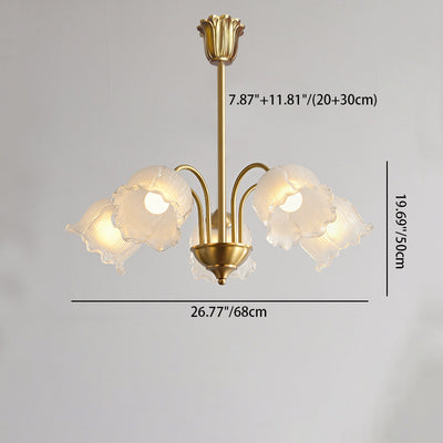 Traditional French Cream Chimes Orchid Round Glass Brass 3/5/8 Light Chandelier For Living Room