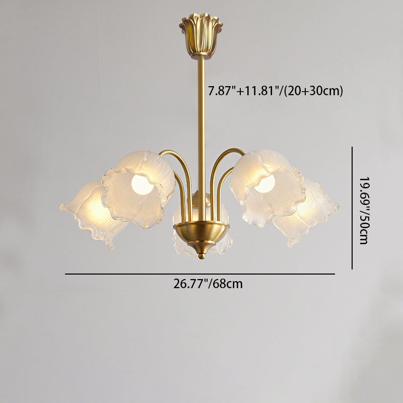 Traditional French Cream Chimes Orchid Round Glass Brass 3/5/8 Light Chandelier For Living Room