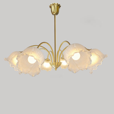 Traditional French Cream Chimes Orchid Round Glass Brass 3/5/8 Light Chandelier For Living Room