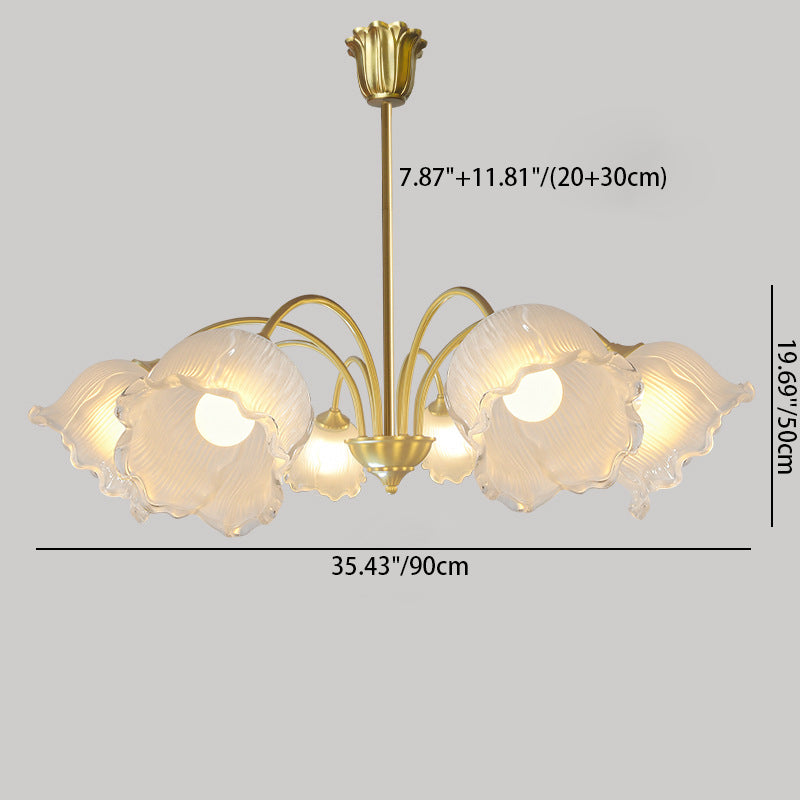 Traditional French Cream Chimes Orchid Round Glass Brass 3/5/8 Light Chandelier For Living Room