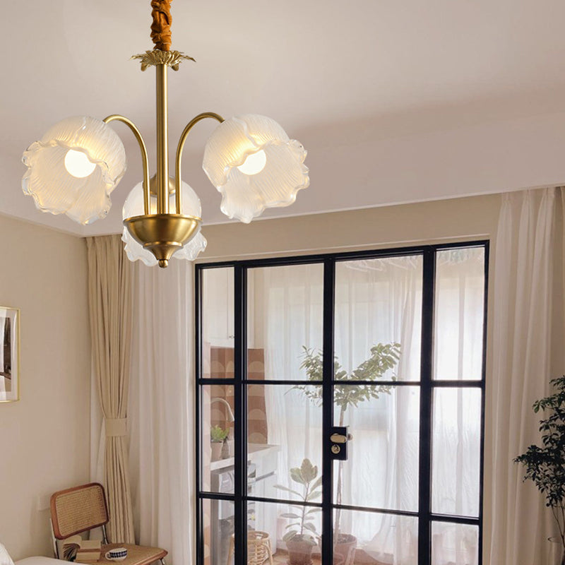 Traditional French Cream Chimes Orchid Round Glass Brass 3/5/8 Light Chandelier For Living Room