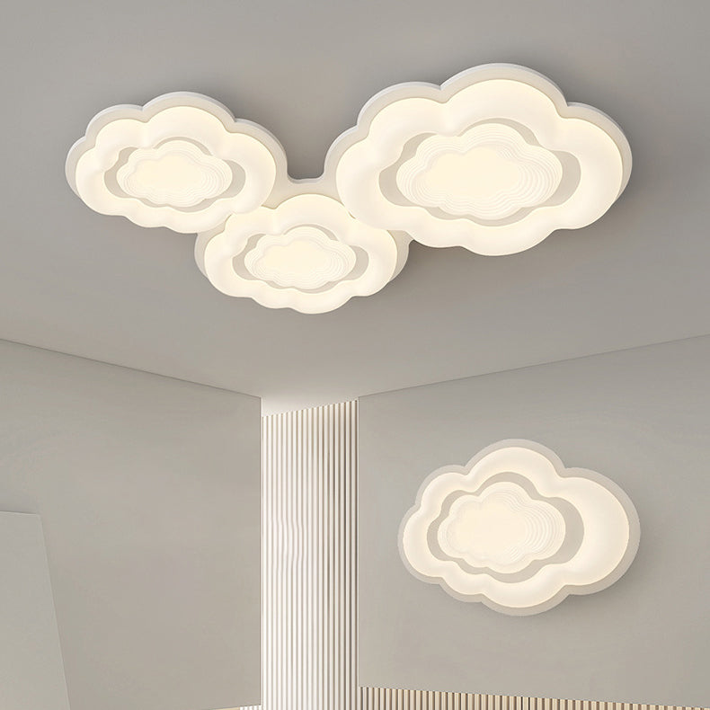 Modern Art Deco Clouds Cream PE Iron LED Flush Mount Ceiling Light For Living Room