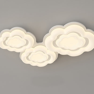 Modern Art Deco Clouds Cream PE Iron LED Flush Mount Ceiling Light For Living Room