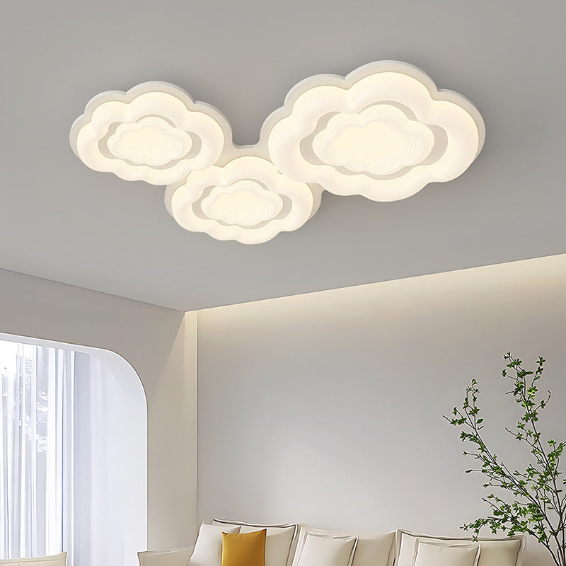 Modern Art Deco Clouds Cream PE Iron LED Flush Mount Ceiling Light For Living Room