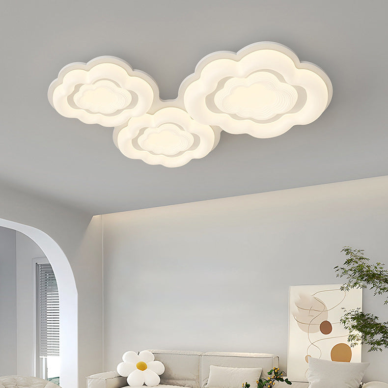 Modern Art Deco Clouds Cream PE Iron LED Flush Mount Ceiling Light For Living Room