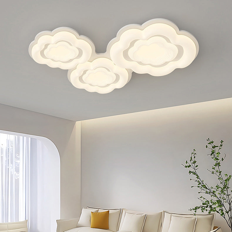 Modern Art Deco Clouds Cream PE Iron LED Flush Mount Ceiling Light For Living Room