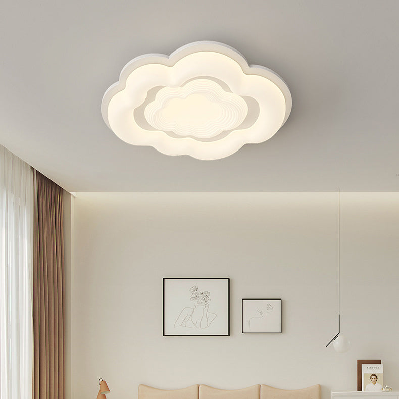 Modern Art Deco Clouds Cream PE Iron LED Flush Mount Ceiling Light For Living Room