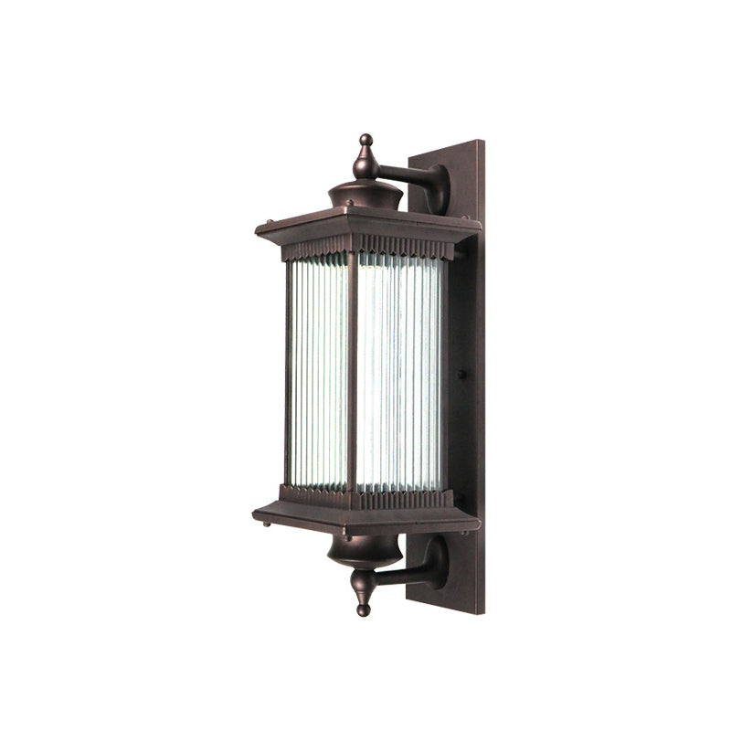 Traditional Chinese Square House Rectangle Glass Aluminum Hardware 1-Light Wall Sconce Lamp For Outdoor Patio