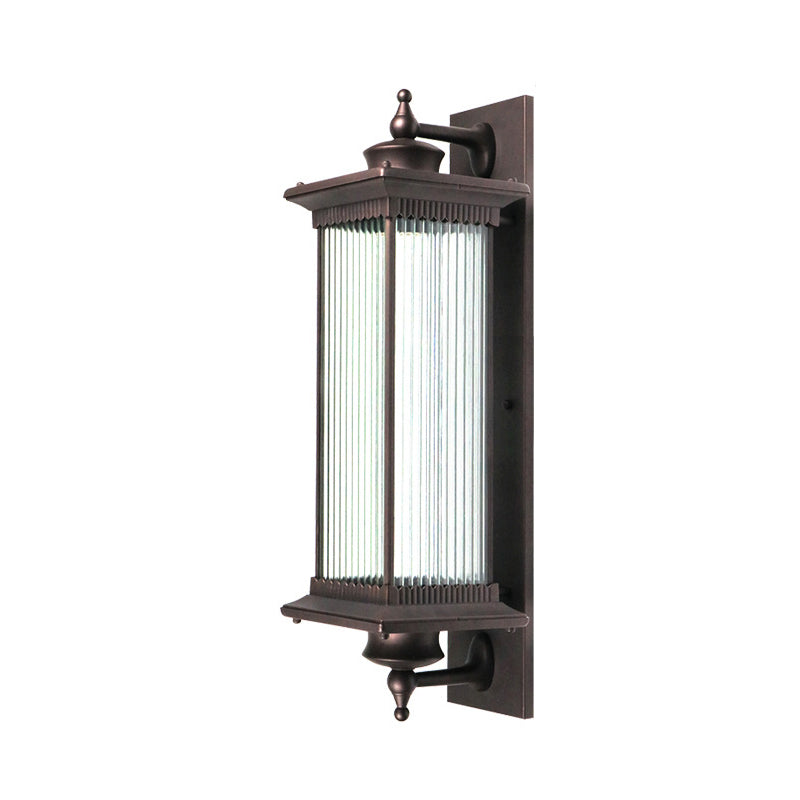 Traditional Chinese Square House Rectangle Glass Aluminum Hardware 1-Light Wall Sconce Lamp For Outdoor Patio