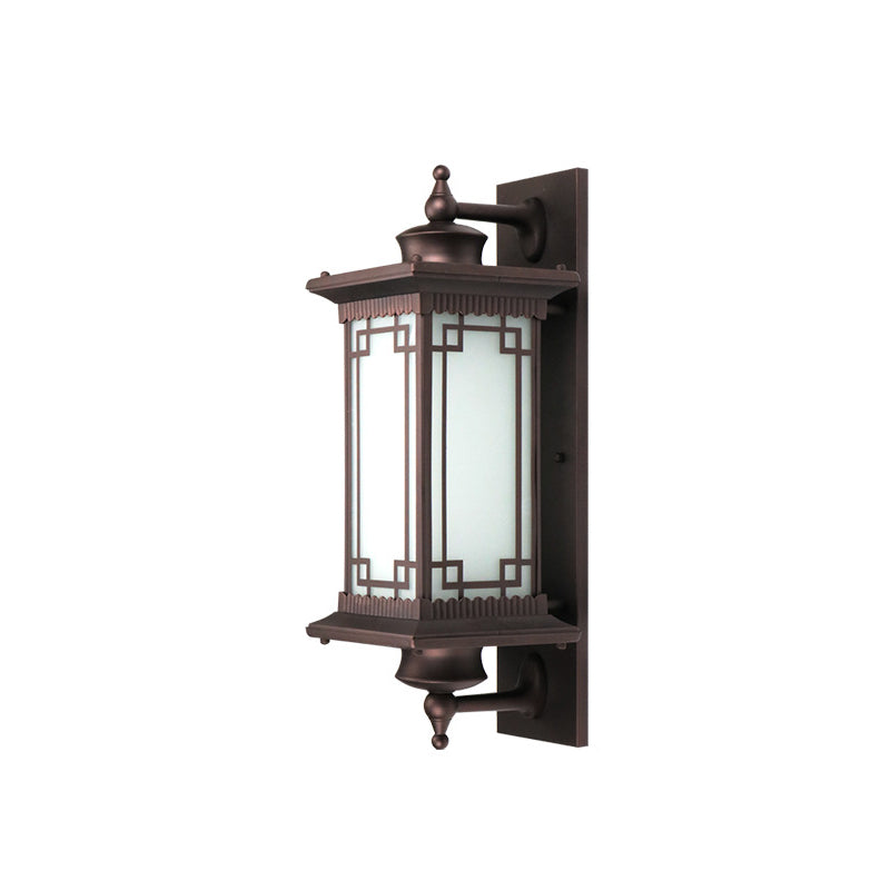 Traditional Chinese Square House Rectangle Glass Aluminum Hardware 1-Light Wall Sconce Lamp For Outdoor Patio