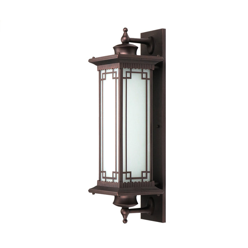 Traditional Chinese Square House Rectangle Glass Aluminum Hardware 1-Light Wall Sconce Lamp For Outdoor Patio