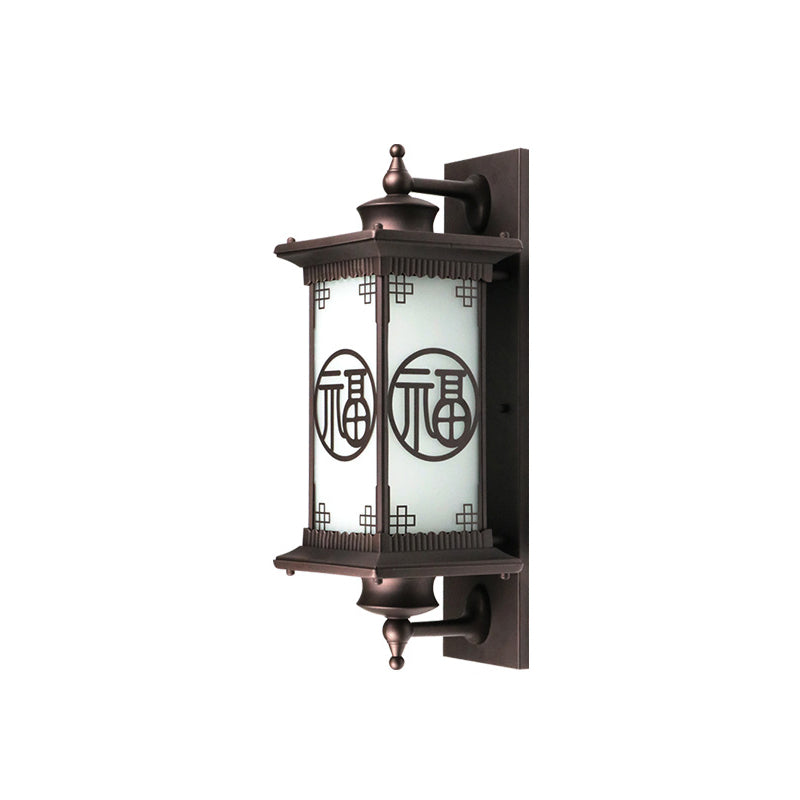 Traditional Chinese Square House Rectangle Glass Aluminum Hardware 1-Light Wall Sconce Lamp For Outdoor Patio