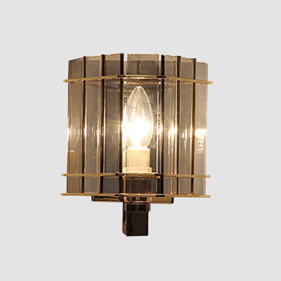 Contemporary Scandinavian Round Cylinder Glass Iron 1-Light Wall Sconce Lamp For Living Room