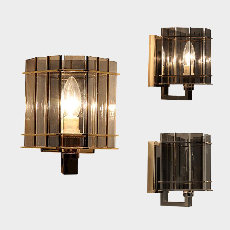 Contemporary Scandinavian Round Cylinder Glass Iron 1-Light Wall Sconce Lamp For Living Room