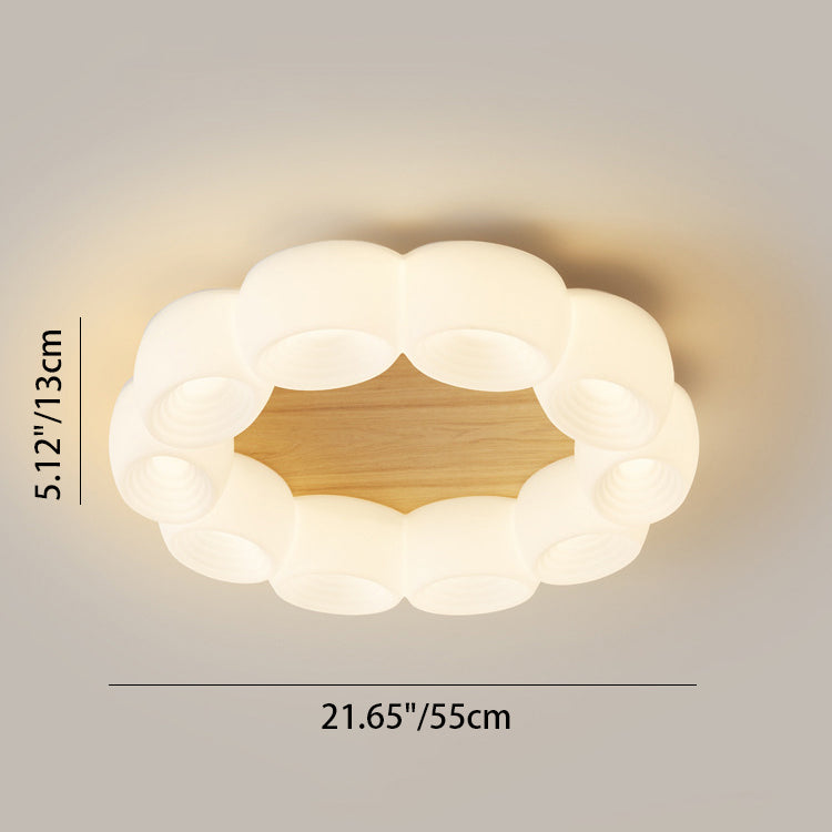 Traditional Chinese Clouds Round Acrylic Wood LED Flush Mount Ceiling Light For Living Room