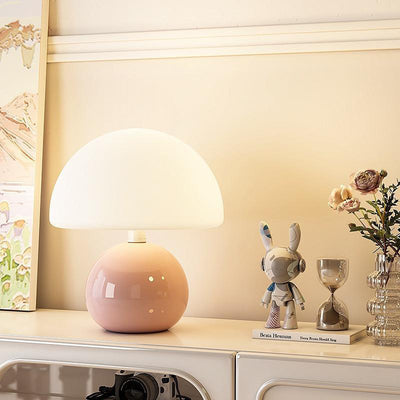 Modern Minimalist Round Cylinder Mushroom Round Ball PE Ceramic LED Table Lamp For Bedroom